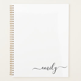 Agenda Nome do Monograma do Script Moderno Preto Branco