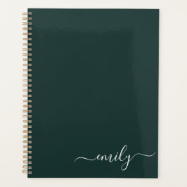 Agenda Nome do Monograma do Script Moderno Verde Escuro