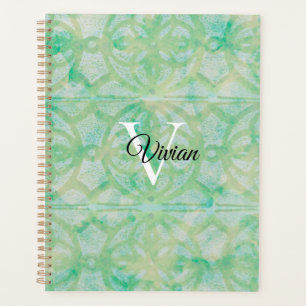 Agenda Nome Do Monograma Elegante De Batik Verde E Azul