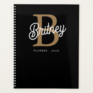 Agenda Nome do Monograma Elegante Moderno Script Dourado 
