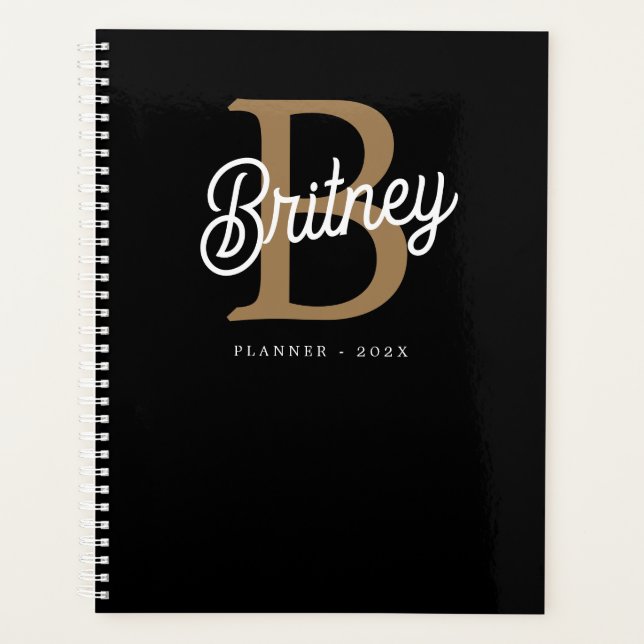 Agenda Nome do Monograma Elegante Moderno Script Dourado  (Frente)