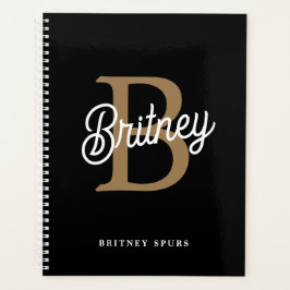 Agenda Nome do Monograma Elegante Moderno Script Dourado