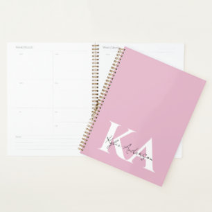 Agenda Nome do Monograma Personalizado Cor-de-Rosa Modern