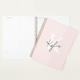 Agenda Nome do Monograma Personalizado do Rosa de Blush M