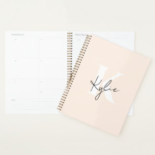 Agenda Nome do Monograma Personalizado Pêssego Moderno -