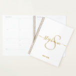 Agenda Nome do Monograma Script Dourado Moderno Inicial<br><div class="desc">Monograma Nome Inicial do Planejador de Script Dourado Moderno. Fácil de personalizar. Pegue o seu hoje!</div>