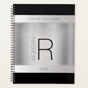 Agenda Nome do Monograma, Texto da Cinza Negra, Prata Bru