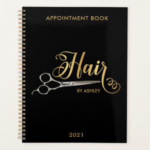 Agenda Nome do Salão de Hairstylist Preto e Dourado