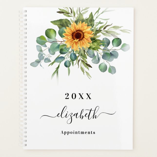 Agenda nome do script de girassóis e eucalipto verde (Frente)