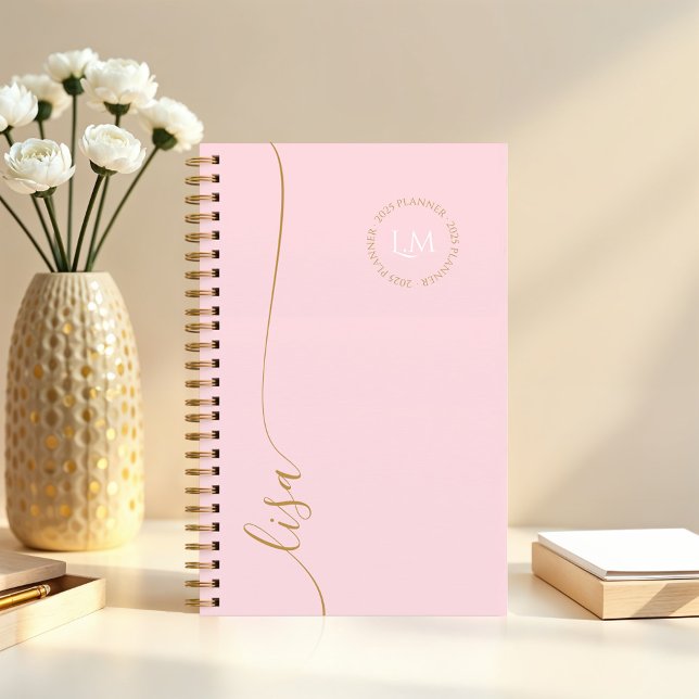 Agenda Nome do Script de Iniciais do Monograma Mínimo Ele (Elegant Minimal Monogram Initials Script Name Planner (Front))