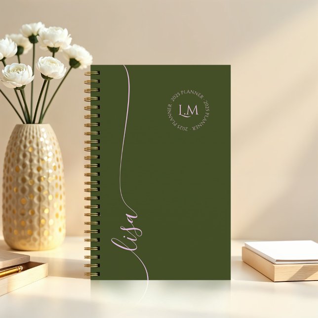 Agenda Nome do Script de Iniciais do Monograma Mínimo Ele (Elegant Minimal Monogram Initials Script Name Planner (Front))