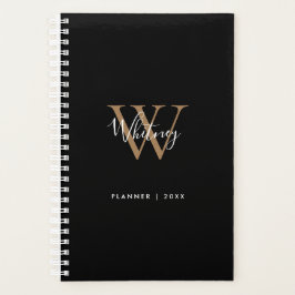 Agenda Nome do Script Dourado Preto Moderno Monograma 202