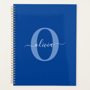 Agenda Nome do Script Monograma Personalizado Branco Azul