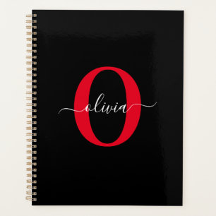 Agenda Nome do Script Monograma Personalizado Vermelho Br