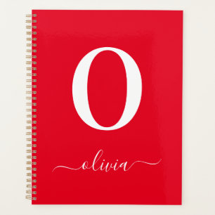 Agenda Nome do Script Monograma Personalizado Vermelho e