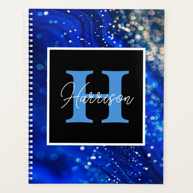 Agenda Nome do Shimmer Azul e Monograma (Frente)