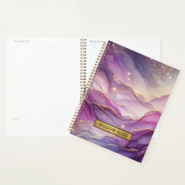 Agenda Nome Dourado Abstrato Moderno Rosa Roxo Chique Bri
