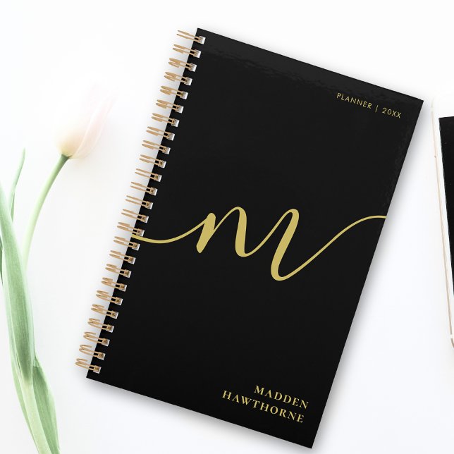 Agenda Nome Dourado de Caligrafia de Script do Monograma  (Criador carregado)