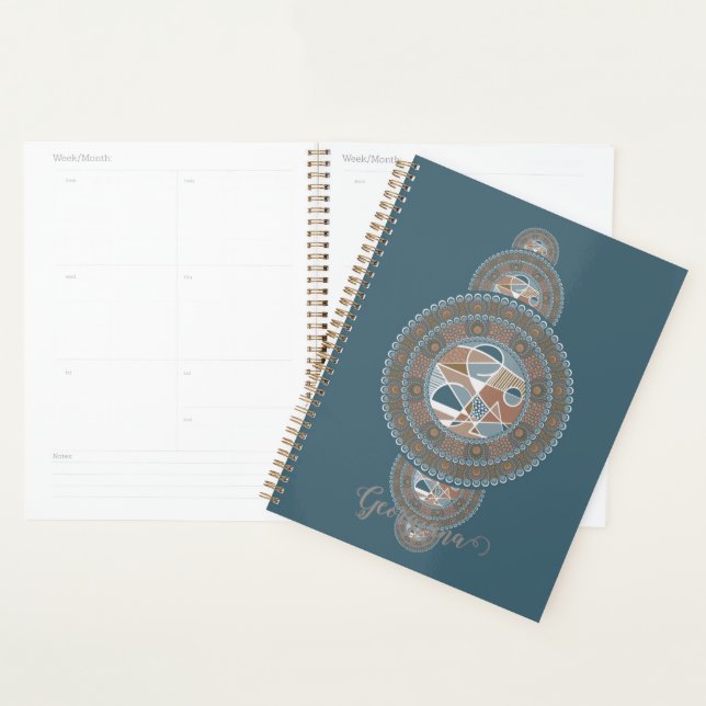 Agenda Nome Dourado Teal Abstrato Oronal Mandala (Exibição)