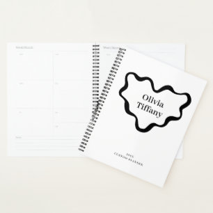 Agenda Nome e Ano Personalizados Preto e Branco Minimalis