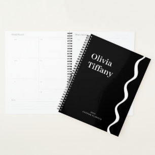 Agenda Nome e Ano Personalizados Preto e Branco Minimalis