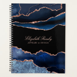 Agenda Nome Elegante Marinho Azul Rosa Dourado Geode Busi