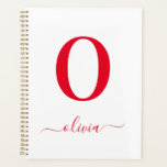 Agenda Nome em Letra de Monograma Personalizado Branco e<br><div class="desc">Este monograma elegante e design de nome em letra cursiva pode ser dado como presente de aniversário,  lembrança de casamento,  chá de noiva ou qualquer ocasião. Pode ser personalizado com a inicial e o nome da pessoa.</div>