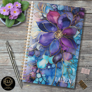 Agenda Nome Florais Roxos e Azuis Limpos