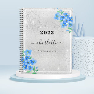 Agenda Nome floral azul de prata 2025