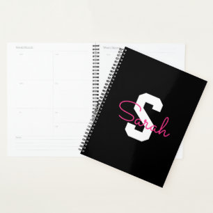 Agenda Nome Fofo & Monograma Preto Branco & Rosa