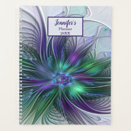 Agenda Nome Fractal Abstrato da Flor Verde Roxo