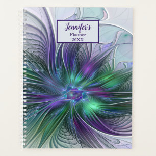 Agenda Nome Fractal Abstrato da Flor Verde Roxo
