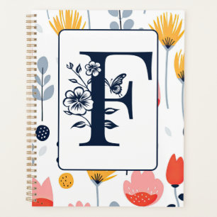 Agenda Nome iniciais monograma estampa de flor minimalist