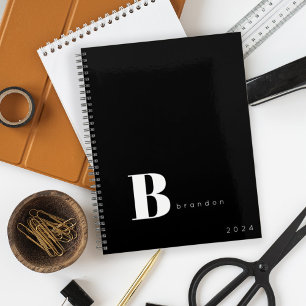 Agenda Nome inicial do monograma branco preto 2026