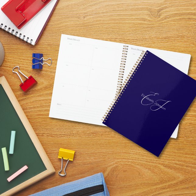 Agenda nome minimalista clássico azul e branco personaliz (Criador carregado)