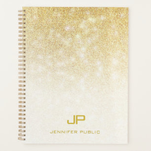 Agenda Nome Moderno da Glitter Dourada Elegante Monograma