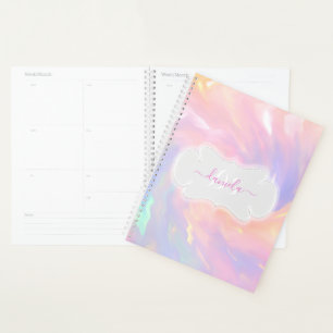 Agenda Nome Monograma Hológrafo Royal Quinceañera Pink