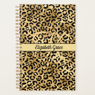 Agenda Nome Monograma Preto Dourado Estampa Leopardo Guep