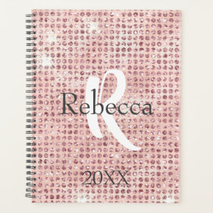 Agenda Nome Monograma Rosa Bege Brilhante com Diamantes n