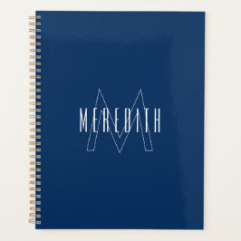 Agenda Nome Monograma Simples Azul Marinho Branco
