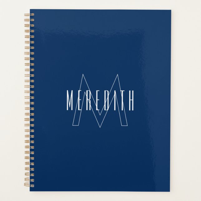 Agenda Nome Monograma Simples Azul Marinho Branco (Frente)