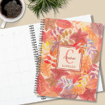 Agenda Nome Monograma Watercolor<br><div class="desc">Este Planeador Colorido é decorado com um padrão de folhas de aquarela em rastos, amarelos e púrpuras. Facilmente personalizável com seu nome, monograma e ano. Use a opção Ferramenta Design para alterar o tamanho, o estilo e a cor do texto. Porque nós criamos a nossa trabalho de arte, você não...</div>