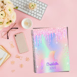 Agenda Nome ouro do rosa do arco-íris cor-de-rosa Unicorn<br><div class="desc">Um fundo tendencioso e iridescente com cores pastel unicórnio e arco-íris cor rosa, púrpura, rosa, verde-menta. Decorado com gotas de brilho sujo em ouro rosa, rosa, roxo e unicórnio colorido do arco-íris. Personalize e adicione um nome, escrito com um script de estilo manuscrito, entre elas, moderno. Adicione um ano, a...</div>