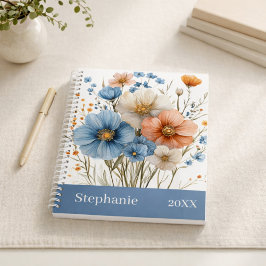 Agenda Nome Personalizado & Ano Flor Silvestre Azul