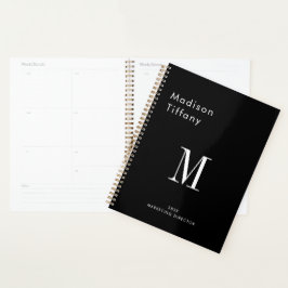 Agenda Nome Personalizado Ano Monograma Mínimo Preto e Br