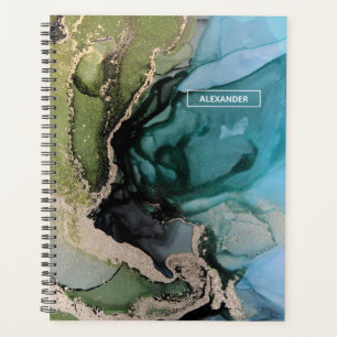 Agenda Nome personalizado Black Teal Green Abstrato Art D
