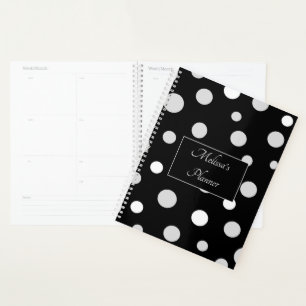 Agenda Nome personalizado Bolinhas grandes preto e branco