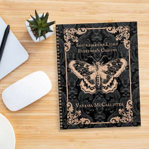 Agenda Nome Personalizado Borboleta Ornata Gótica Preta V