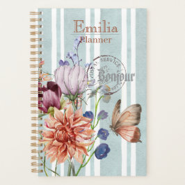 Agenda Nome personalizado charmoso fundo botânico francês