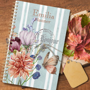 Agenda Nome personalizado charmoso fundo botânico francês